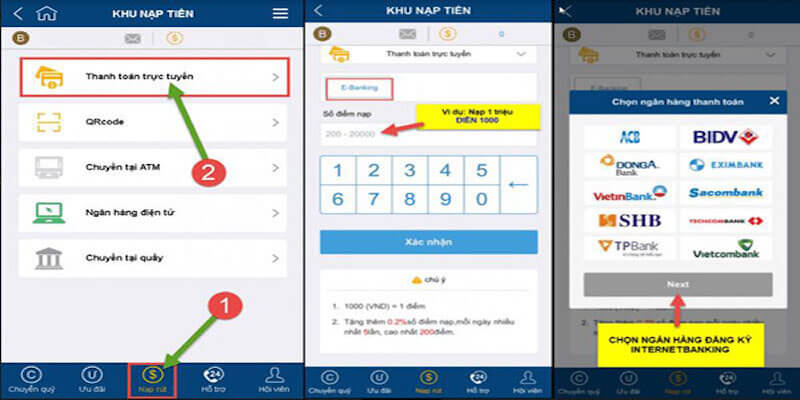 Bạn chọn đúng phương thức nạp tiền mà bạn mong muốn trên trang web 