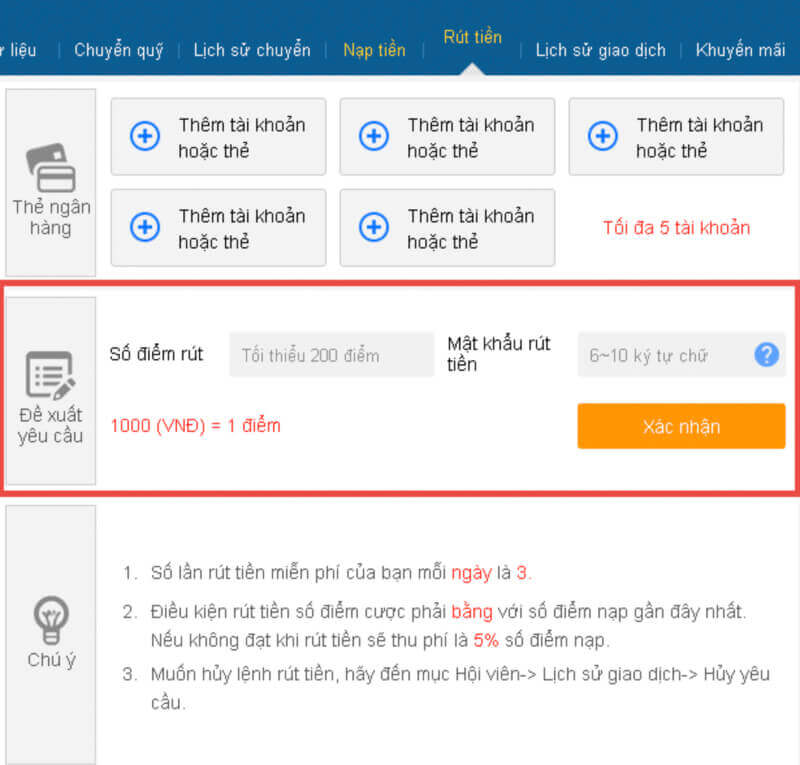 Hoàn tất quy trình rút tiền tài khoản Thabet77